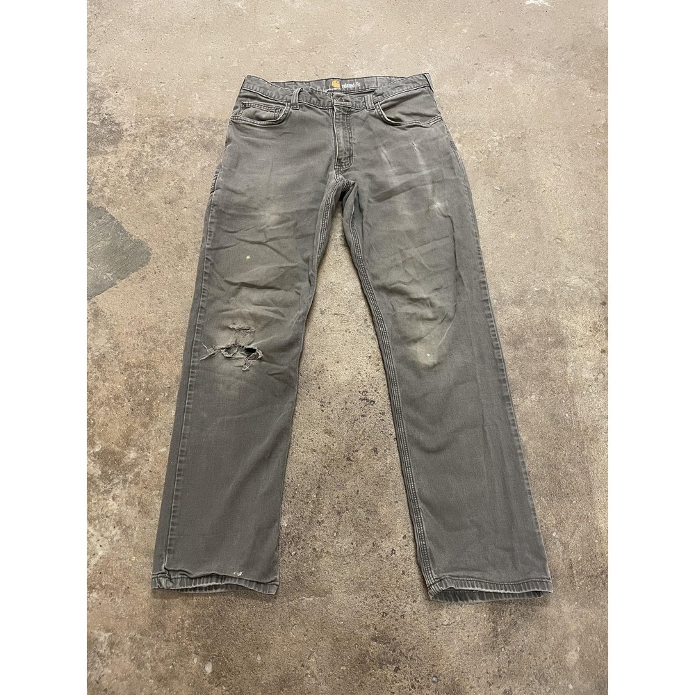 Carhartt Pants Mens 32x32 Gray Relaxed Fit Canvas Carpenter Workwear Stretch